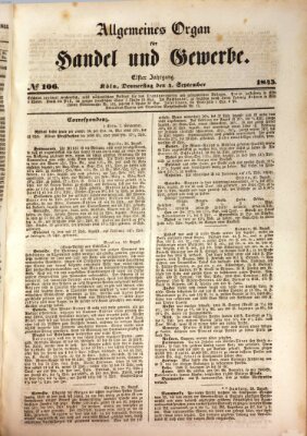 Allgemeines Organ für Handel und Gewerbe und damit verwandte Gegenstände Donnerstag 4. September 1845