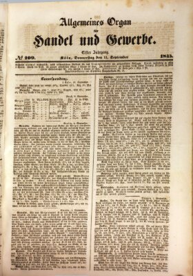 Allgemeines Organ für Handel und Gewerbe und damit verwandte Gegenstände Donnerstag 11. September 1845