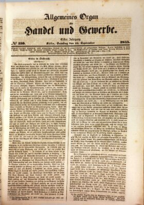 Allgemeines Organ für Handel und Gewerbe und damit verwandte Gegenstände Samstag 13. September 1845