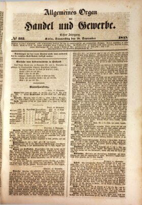 Allgemeines Organ für Handel und Gewerbe und damit verwandte Gegenstände Donnerstag 18. September 1845