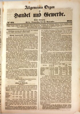 Allgemeines Organ für Handel und Gewerbe und damit verwandte Gegenstände Donnerstag 25. September 1845