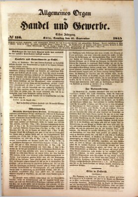 Allgemeines Organ für Handel und Gewerbe und damit verwandte Gegenstände Samstag 27. September 1845