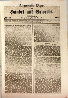 Allgemeines Organ für Handel und Gewerbe und damit verwandte Gegenstände Samstag 29. November 1845