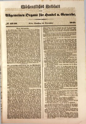 Allgemeines Organ für Handel und Gewerbe und damit verwandte Gegenstände Samstag 29. November 1845