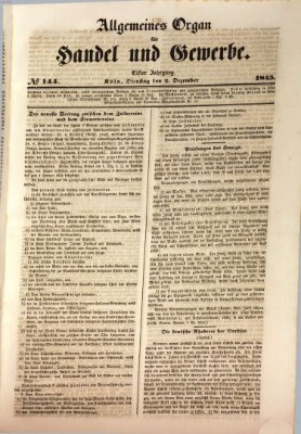 Allgemeines Organ für Handel und Gewerbe und damit verwandte Gegenstände Dienstag 2. Dezember 1845