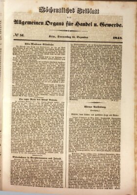 Allgemeines Organ für Handel und Gewerbe und damit verwandte Gegenstände Donnerstag 11. Dezember 1845