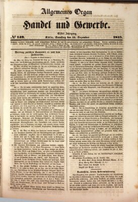 Allgemeines Organ für Handel und Gewerbe und damit verwandte Gegenstände Samstag 13. Dezember 1845