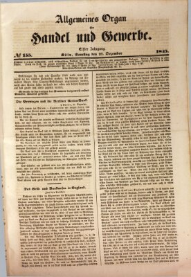 Allgemeines Organ für Handel und Gewerbe und damit verwandte Gegenstände Samstag 27. Dezember 1845