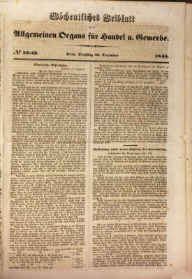 Allgemeines Organ für Handel und Gewerbe und damit verwandte Gegenstände Dienstag 30. Dezember 1845