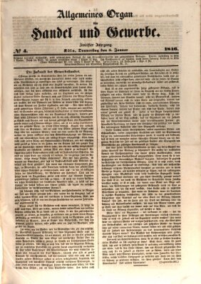 Allgemeines Organ für Handel und Gewerbe und damit verwandte Gegenstände Donnerstag 8. Januar 1846