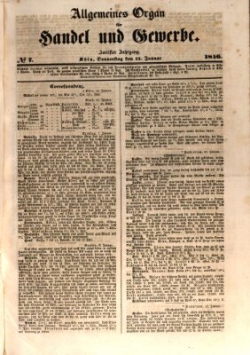 Allgemeines Organ für Handel und Gewerbe und damit verwandte Gegenstände Donnerstag 15. Januar 1846