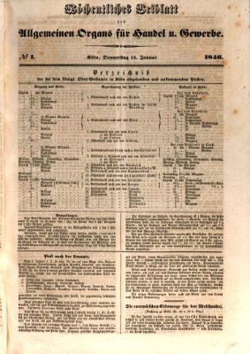 Allgemeines Organ für Handel und Gewerbe und damit verwandte Gegenstände Donnerstag 15. Januar 1846