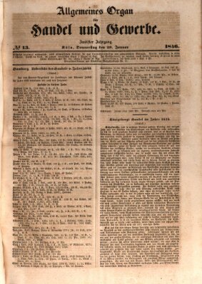 Allgemeines Organ für Handel und Gewerbe und damit verwandte Gegenstände Donnerstag 29. Januar 1846