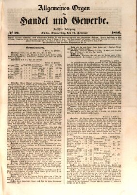 Allgemeines Organ für Handel und Gewerbe und damit verwandte Gegenstände Donnerstag 12. Februar 1846