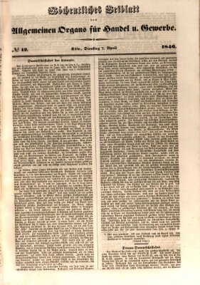 Allgemeines Organ für Handel und Gewerbe und damit verwandte Gegenstände Dienstag 7. April 1846