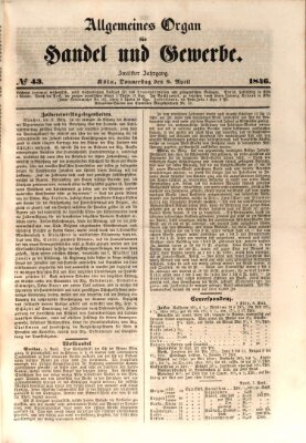 Allgemeines Organ für Handel und Gewerbe und damit verwandte Gegenstände Donnerstag 9. April 1846