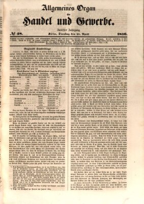 Allgemeines Organ für Handel und Gewerbe und damit verwandte Gegenstände Dienstag 21. April 1846