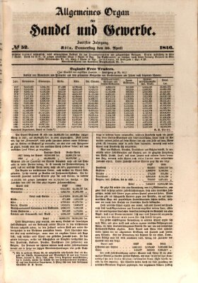 Allgemeines Organ für Handel und Gewerbe und damit verwandte Gegenstände Donnerstag 30. April 1846