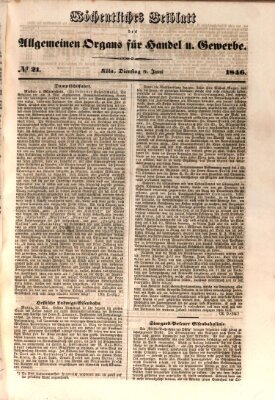 Allgemeines Organ für Handel und Gewerbe und damit verwandte Gegenstände Dienstag 9. Juni 1846