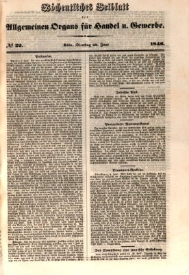 Allgemeines Organ für Handel und Gewerbe und damit verwandte Gegenstände Dienstag 23. Juni 1846