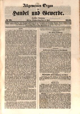 Allgemeines Organ für Handel und Gewerbe und damit verwandte Gegenstände Donnerstag 2. Juli 1846