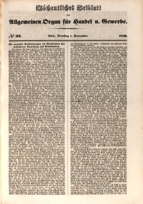 Allgemeines Organ für Handel und Gewerbe und damit verwandte Gegenstände Dienstag 1. September 1846