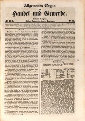 Allgemeines Organ für Handel und Gewerbe und damit verwandte Gegenstände Donnerstag 3. September 1846