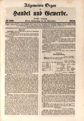 Allgemeines Organ für Handel und Gewerbe und damit verwandte Gegenstände Donnerstag 10. September 1846