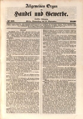 Allgemeines Organ für Handel und Gewerbe und damit verwandte Gegenstände Donnerstag 17. September 1846