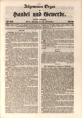 Allgemeines Organ für Handel und Gewerbe und damit verwandte Gegenstände Samstag 19. September 1846