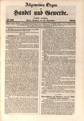 Allgemeines Organ für Handel und Gewerbe und damit verwandte Gegenstände Samstag 26. September 1846