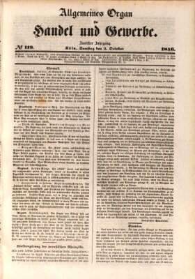 Allgemeines Organ für Handel und Gewerbe und damit verwandte Gegenstände Samstag 3. Oktober 1846