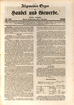 Allgemeines Organ für Handel und Gewerbe und damit verwandte Gegenstände Donnerstag 8. Oktober 1846