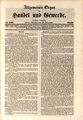 Allgemeines Organ für Handel und Gewerbe und damit verwandte Gegenstände Samstag 28. November 1846