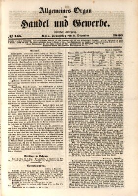 Allgemeines Organ für Handel und Gewerbe und damit verwandte Gegenstände Donnerstag 3. Dezember 1846