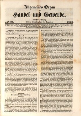 Allgemeines Organ für Handel und Gewerbe und damit verwandte Gegenstände Samstag 19. Dezember 1846