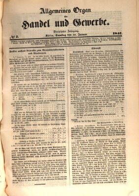 Allgemeines Organ für Handel und Gewerbe und damit verwandte Gegenstände Samstag 16. Januar 1847