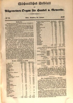 Allgemeines Organ für Handel und Gewerbe und damit verwandte Gegenstände Samstag 30. Januar 1847