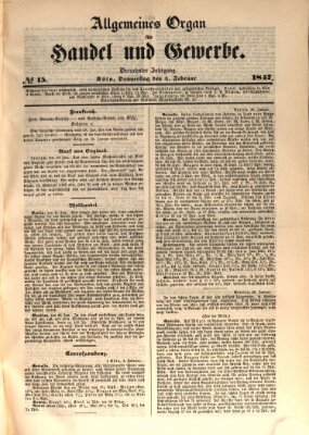 Allgemeines Organ für Handel und Gewerbe und damit verwandte Gegenstände Donnerstag 4. Februar 1847