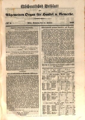 Allgemeines Organ für Handel und Gewerbe und damit verwandte Gegenstände Sonntag 14. Februar 1847