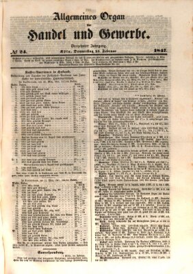 Allgemeines Organ für Handel und Gewerbe und damit verwandte Gegenstände Donnerstag 25. Februar 1847