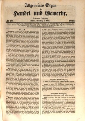 Allgemeines Organ für Handel und Gewerbe und damit verwandte Gegenstände Samstag 6. März 1847