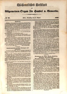 Allgemeines Organ für Handel und Gewerbe und damit verwandte Gegenstände Dienstag 6. April 1847