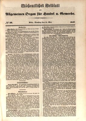 Allgemeines Organ für Handel und Gewerbe und damit verwandte Gegenstände Dienstag 11. Mai 1847