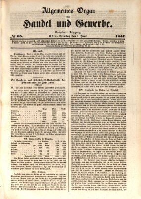 Allgemeines Organ für Handel und Gewerbe und damit verwandte Gegenstände Dienstag 1. Juni 1847