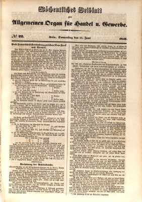 Allgemeines Organ für Handel und Gewerbe und damit verwandte Gegenstände Donnerstag 17. Juni 1847