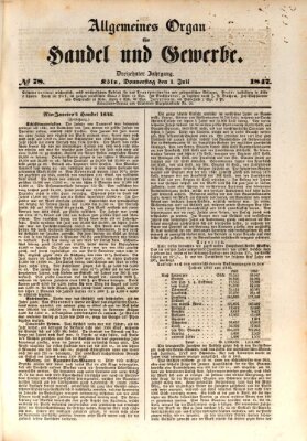 Allgemeines Organ für Handel und Gewerbe und damit verwandte Gegenstände Donnerstag 1. Juli 1847