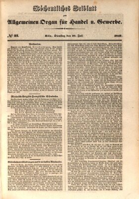 Allgemeines Organ für Handel und Gewerbe und damit verwandte Gegenstände Dienstag 20. Juli 1847