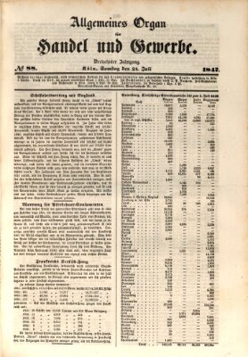 Allgemeines Organ für Handel und Gewerbe und damit verwandte Gegenstände Samstag 24. Juli 1847