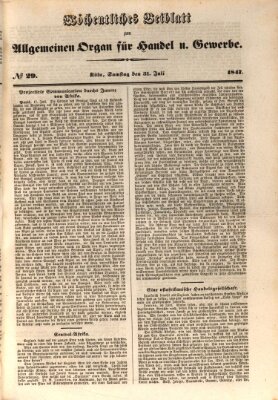 Allgemeines Organ für Handel und Gewerbe und damit verwandte Gegenstände Samstag 31. Juli 1847